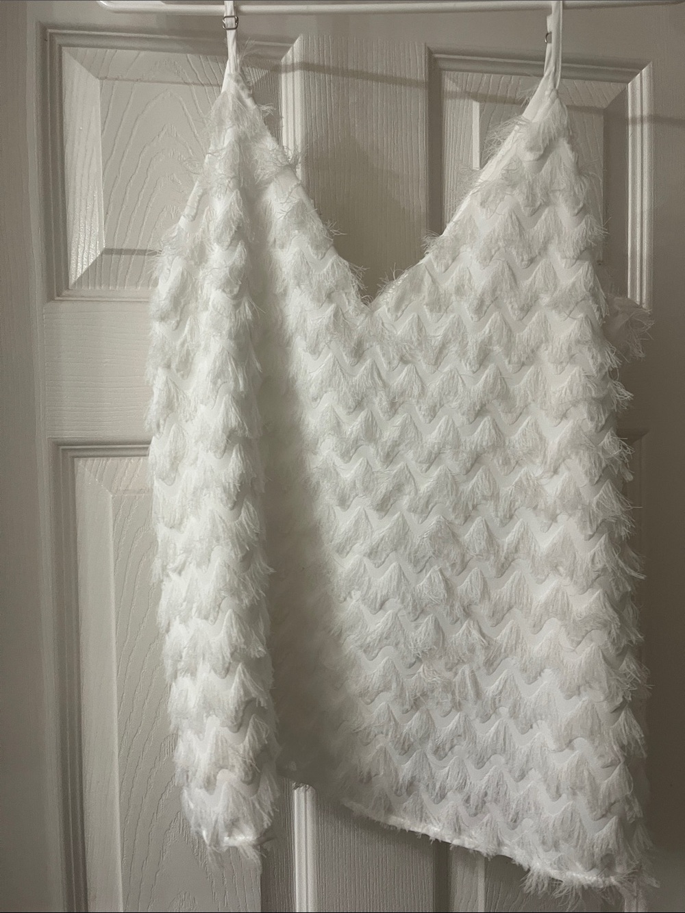 Cupshe White Textured Fringe V-Neck Spaghetti Strap Tank
